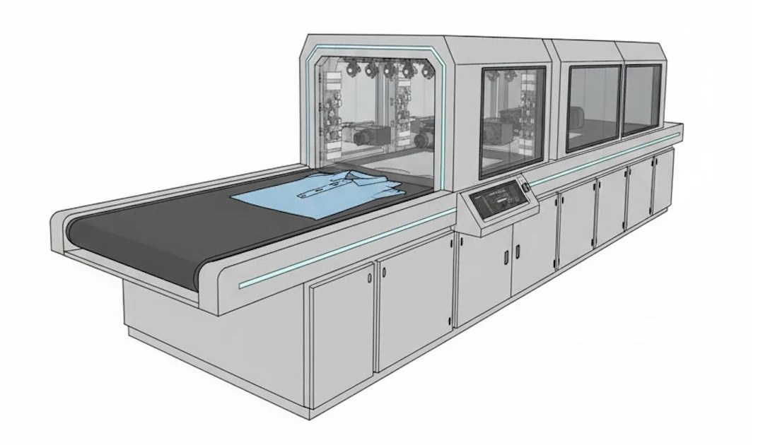 Concept illustration of a future automated garment inspection line