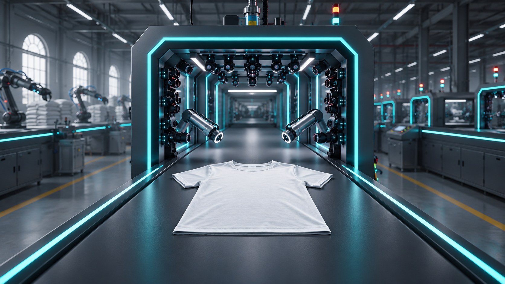 Illustrative render of the future automated garment inspection machine